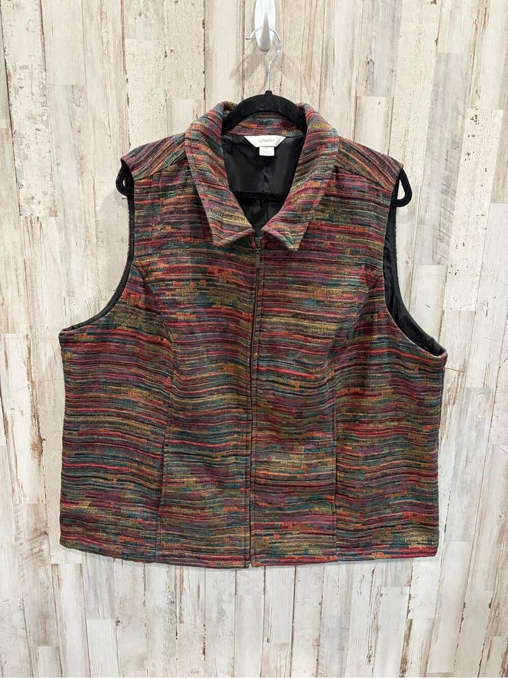 CJ Banks Tapestry Textured Zip Front Vest Womens 2X Boho Fall Jacket Plus Size